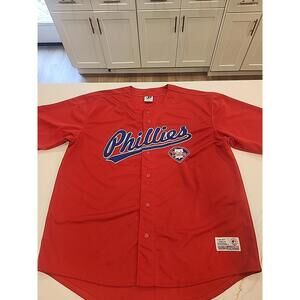 MLB Philadelphia Phillies Dynasty  Baseball Jersey Mens XXL Red Button Front